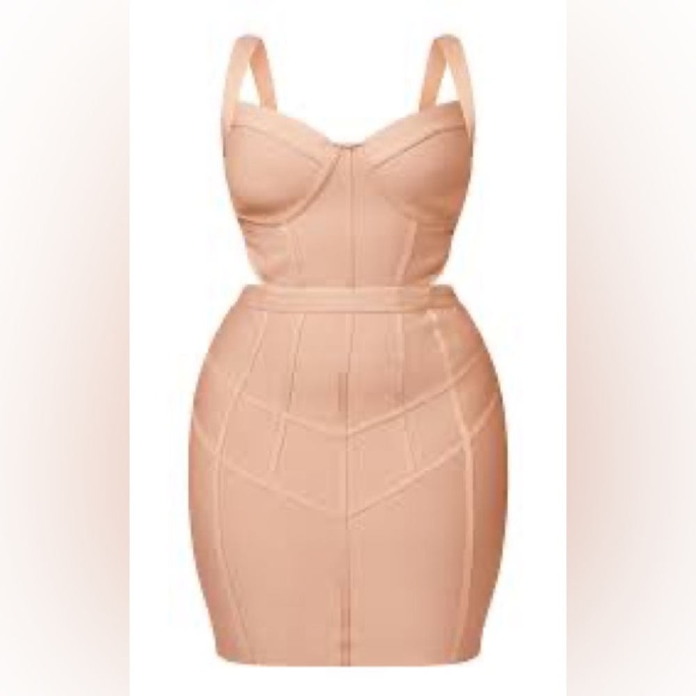 Stone Bandage Waist Cut Out Panelled Bodycon Dress